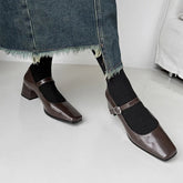 LIZAKOSHT - Fashion Pumps New High Quality Genuine Leather Women Heels Low Heel Leather Shoes Mary Jane Shoes Commuter Women's Shoes