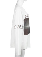 LIZAKOSHT - Casual Loose Printed T Shirt Sporty Basic O-Neck Long Sleeve Tees Women Autumn Spring Fashion Streetwear Ladies