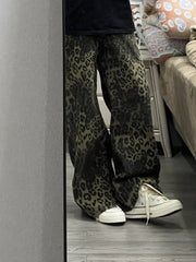 LIZAKOSHT  -  Tan Leopard Jeans Women Men Denim Pants Oversize Wide Leg Trousers Streetwear Hip Hop Vintage Loose Casual Animal Print American