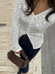 LIZAKOSHT - Lace Hollow Out Tops For Women v-neck Sleeveless Single Breasted Front Split Skirts 2025 Summer Female Daily Casual Outerwear