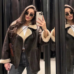 LIZAKOSHT - Women's Casual Fashion Comfortable Jacket 2025 Spring European and American Style Lapel Loose Fur Integrated Warm Jacket