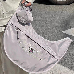 LIZAKOSHT - Korean Casual Simple Women Hobo Bag Y2k Kawaii Sweet Heart Letter Print Shoulder Fashion High-capacity Grunge Crossbody s