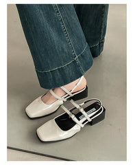 LIZAKOSHT - Retro Style Summer Thick Heel Women Sandals Fashion Square Toe Singbacks Shoes Ladies Elegant Party Dress Sandalias