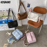 LIZAKOSHT - Women Sweet Y2k Aesthetic Grunge Crossbody Bag Japanese Chic High-capacity Shoulder Handbags Vintag Solid Simple Messenger Bags