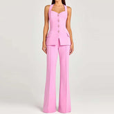 LIZAKOSHT  -  Women's Casual Commuting Solid 3 Piece Suit Elegant Button Long Sleeve Outfits Fashion Vest Top & Long Pant & Blazer Coats Sets