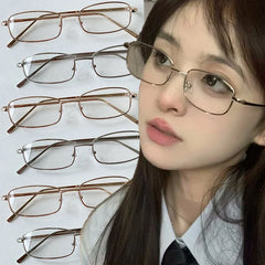 LIZAKOSHT - Y2k Small Square Frame Glasses Women Girls Harajuku Anti Blue Light Eyeglasses Retro Metal Alloy Reading Spectacle Eyewears
