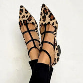 LIZAKOSHT - Leopard Pattern Pointed Toe Shoes Summer Spring Chunky Heels Women's Sandals