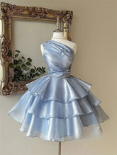 LIZAKOSHT - Princess Short Organza Evening Dresses Tiered Sleeveless A-Line Mini Prom Dresses One Shoulder Party Gowns