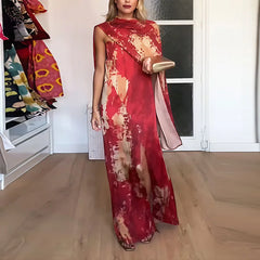 LIZAKOSHT - New Casual Party Vacation Women's Dresses Chic Printed Sleeveless Vestidos Robes Elegant Strapless Shawl Commute Long Dresses
