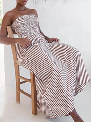 LIZAKOSHT - Sleeveless Party Dress, Women Summer Backless Patchwork Maxi Dress, Solid Strapless Elegant Ladies Dress Vestido