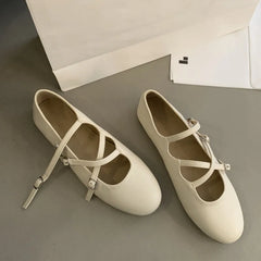 LIZAKOSHT  -  Spring New Women Mary Jane Flat Shoes Fashion Round Toe Slip On Footwear Ladies Elegant Cross Belt Ballet Shoes