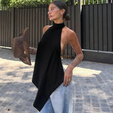 LIZAKOSHT - Sexy Backless Halter Neck Tank Top Loose Solid Color Top For Women's Fashion Multi Style Elegance Solid Color Neck Hanging Vest