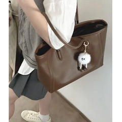 LIZAKOSHT - Vintage Brown Large Capacity Handbag Women New Trendy Leather Casual Shoulder Bags Ladies Versatile Handbags Female