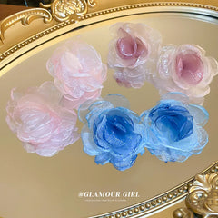 LIZAKOSHT - Exaggerated Big Mesh Flower Stud Earrings For Women 3 Colors Romantic Party Wedding Earrings Fashion Jewelry Girls Gift