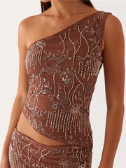 LIZAKOSHT - Fashion Print Beading Short Dress For Women Halter Sleeveless Lace Up Backless Vestidos 2025 Summer Elegant Lady Beach Dresses