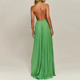 LIZAKOSHT - Chiffon Big Hem Party Dress Women Elegant Hollow Backless Full Length Maxi Dress Chic Draped Solid New Evening Dress Luxury