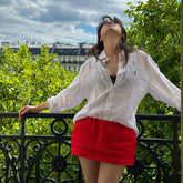 LIZAKOSHT - Women red 100% linen shorts skirts