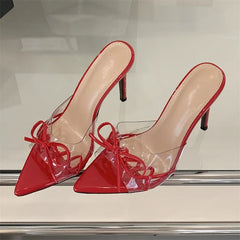 LIZAKOSHT - 2025 New Summer Street Style PVC Transparent Pointed Toe Women Slipper Sexy Thin Heels Stripper Party Slides Shoes