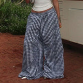 LIZAKOSHT  -  Spring New Product Simple and Personalized Waist Collection Color blocked Grid Design Wide Legs Comfortable Pants