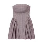 LIZAKOSHT - European and American autumn new women's clothing style simple sleeveless slim fit plaid strapless short dress