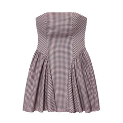 LIZAKOSHT - European and American autumn new women's clothing style simple sleeveless slim fit plaid strapless short dress
