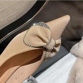 LIZAKOSHT - Women Luxury Party Green Pink Flats Shoes Female Sexy Pointed Toe Shallow Flats Lady Fashion Sequin Butterfly Knots Shoes