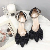 LIZAKOSHT - Summer Thin Heels Footwear Stiletto Sandals for Woman Pink Bow Women's Shoes Pointed Toe Party Weddings Closed Sandal F Vip