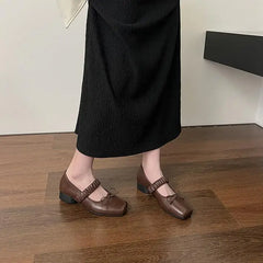 Lizakosht Korean Style Retro Mary Jane Shoes Square Toe Women's Shoes Bowknot PU Ballet Flats Spring/Autumn Flats Women Shoes