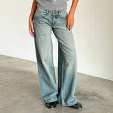 LIZAKOSHT - Women Y2K Aesthetic Low Rise Baggy Jeans Loose Fit Boyfriend Straight Wide Leg Denim Pants Trendy Stretch Trousers