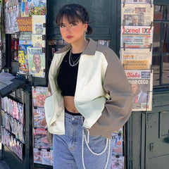 Lizakosht European and American style spring new female street loose fashion mid-length contrast color lapel trend jacket