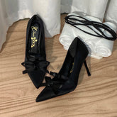 LIZAKOSHT - French Bow Pointed Shallow Mouth Single Shoe For Women's Spring/autumn New Versatile And Gentle Lolita Fairy High Heels