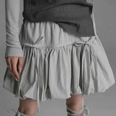 LIZAKOSHT - Korean Lace-up Pleated Mini Skirts Nylon Solid Ruffles Bowknot Short Dress Streetwear Loose A-line Skirts For Women 2024 Summer