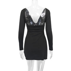 LIZAKOSHT - Women's Sexy V-neck Backless Long Sleeved Fashionable New Short Skirt Hot Selling Hip Hugging Dress