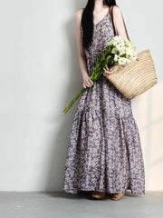 LIZAKOSHT - Elegant Summer Cotton Maxi Dress Women's Clothing Printed Artistic Holiday Style Off-Shoulder Gown Sweet A-Line Skirt