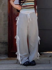 LIZAKOSHT - Casual Lace Patchwork Sweatpants Harajuku Wide Leg Gray Pants Y2k Streetwear Solid Trousers Korean Loose Ckothing 2024