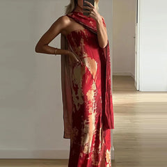LIZAKOSHT - New Casual Party Vacation Women's Dresses Chic Printed Sleeveless Vestidos Robes Elegant Strapless Shawl Commute Long Dresses
