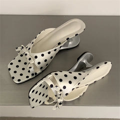 LIZAKOSHT - Summer Butterfly-kont Polka Dot Square Toe Women Slippers Fashion Design Hollow Strange Heels Shoes