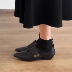 LIZAKOSHT - Designer Low Heel Loafers Women Retro Pointed Toe Fashion British Style Small Leather Shoes Elegant Brand Mary Jane Shoes Women