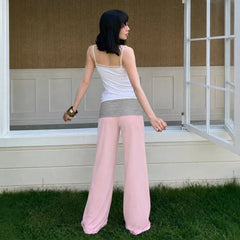 LIZAKOSHT - Wide Leg Printed Lounge Pants for Women Loose Fit Casual Comfortable Split Color Waistband