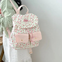 LIZAKOSHT - Backpacks for Women Sweet Y2k Aesthetic Students Fashion Ins Schoolbags All Match Girl Chic Flower Print Canvas Travel Backpack