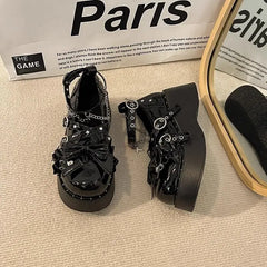 LIZAKOSHT - Punk Hot Girl Sponge Cake Leather Shoes Women's Thick Soled Shoes Japanese Jk Uniform Lolita Single Shoes Sweet Girl Tea Party