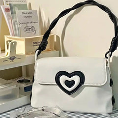 LIZAKOSHT - Korean Y2k Aesthetic Love Heart High Street PU Leather Shoulder Bag Harajuku Vintage Ladies Handbag Fashion Vintage Designer Bag
