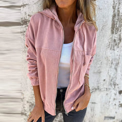 LIZAKOSHT - Elegant Women Long Sleeve Hoodies Coat Office Lady Fashion Simple Commuting Zipper Outwears Autumn Winter New Solid Jacket Coat