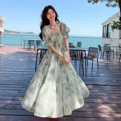 LIZAKOSHT  -  French Tender Style Square Collar Floral Print Dress for Women