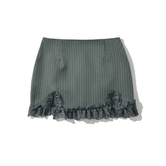 LIZAKOSHT - Y2K Lace Patchwork Striped Mini Skirt Women Sexy Slim Slit Summer Skirts