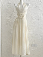 LIZAKOSHT - Summer Apricot V Neck Elegant Backless Sexy Club Pleated Vest Long Dress Women High Waist Vacation Slim Evening Party Dress Robe