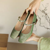 LIZAKOSHT - 2024 new spring autumn women pumps plus size 22-26.5cm Microfiber ankle buckle square toe Mary Jane shoes Pearl women shoes