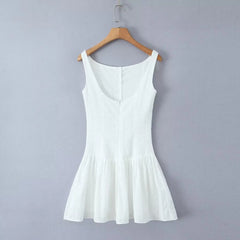 LIZAKOSHT - Black White Cotton Embroidery Sexy Mini Dress Girls Fashion Summer Dress Women Lace Tank Dress