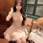 LIZAKOSHT - Sweet Hot Girl Pure Sexy Bow Square Collar Dress for Women's Summer Slim Fit A-line Short Dress Fashion Female Clothes