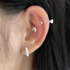 Lizakosht Korean Silver Color Piercing Screw Beads Stars Heart Ear Bone Stud Earrings For Women Girls Simple Personality Body Jewelry Gift